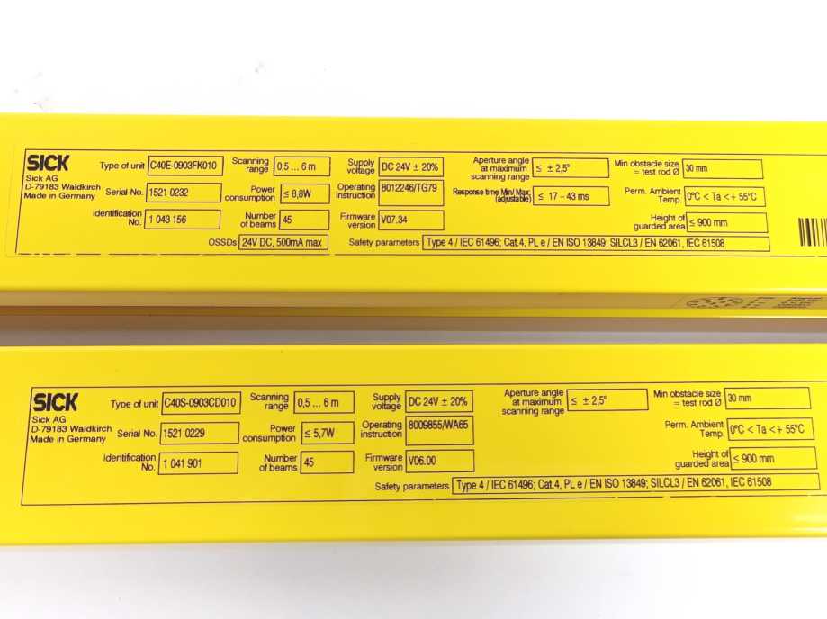 SICK 1041901 w/ 1043156 Safety Light Curtains: C4000 Palletizer