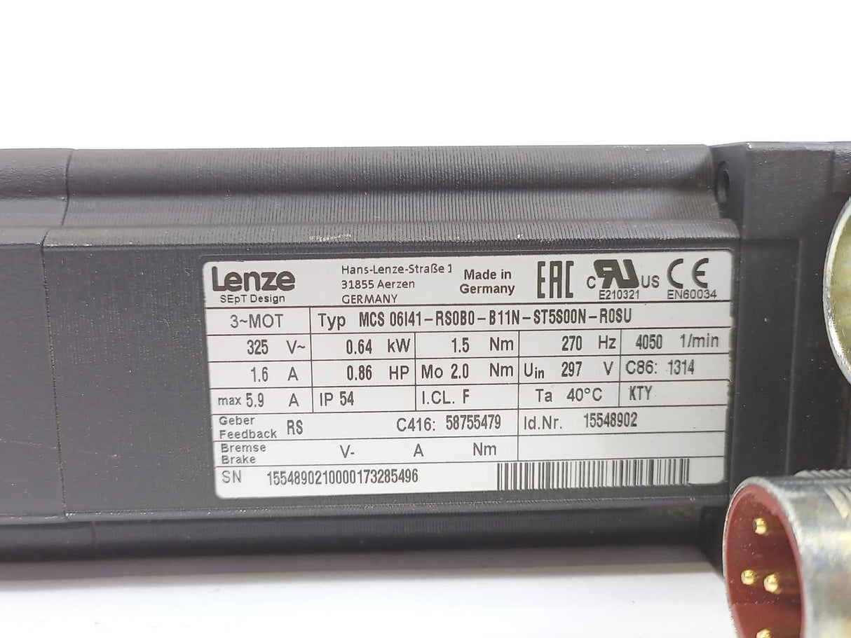 LENZE MCS06I41-RS0B0-B11N-ST5S00N-R0SU 15548902 Compact Servo Motor 0.64kW