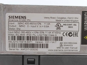 Siemens 6SL3210-1KE18-8AF1 SINAMICS G120C 4 kW Frequency Converter