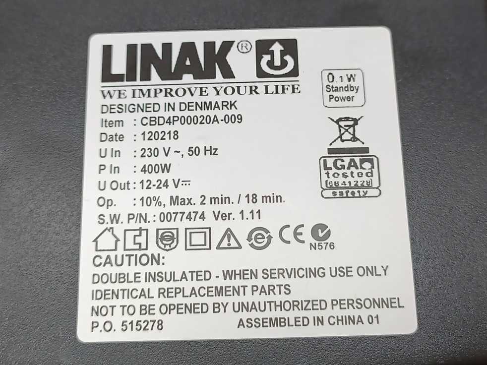 LINAK CBD4P00020A-009 w/ 31110H-0020050S & DP1K00-000006 Actuator Set
