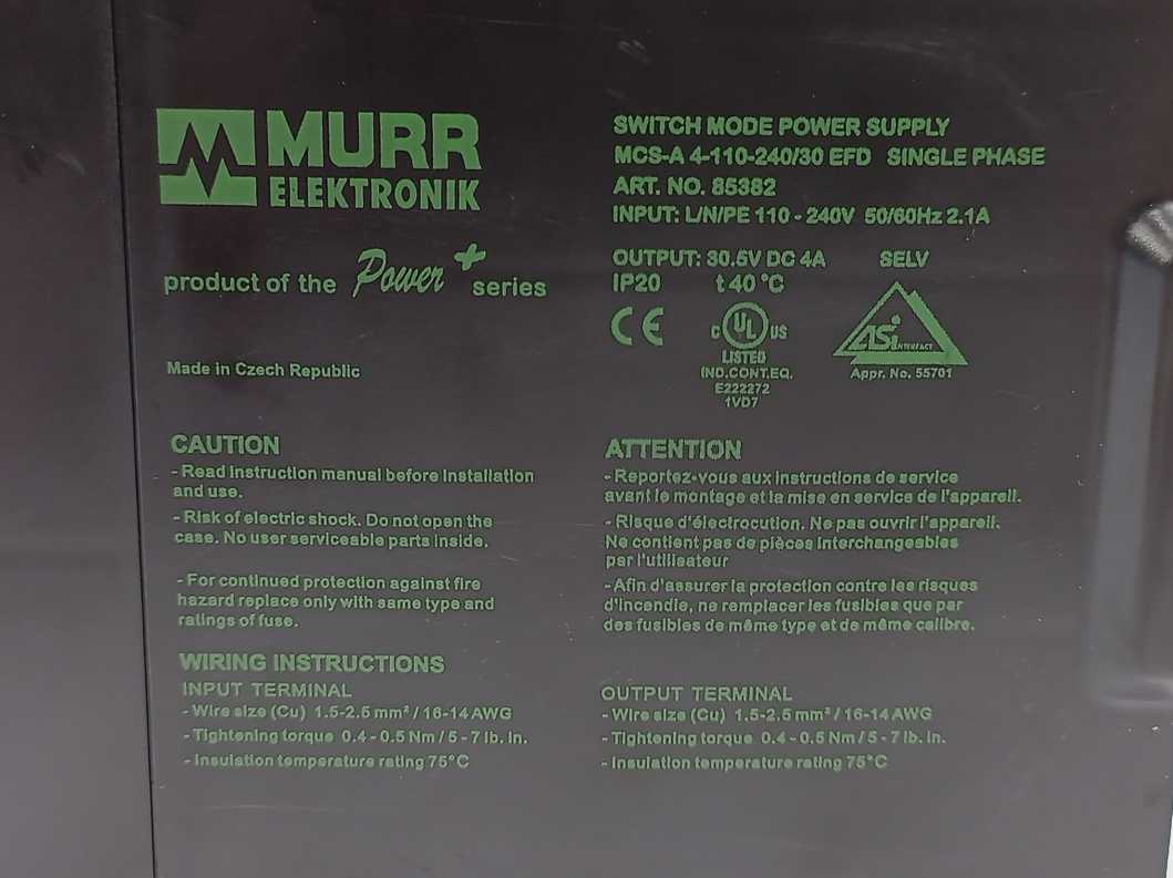 MURR Elektronik 85382 Switch Mode Power Supply MCS-A 4-110-240/30 EFD