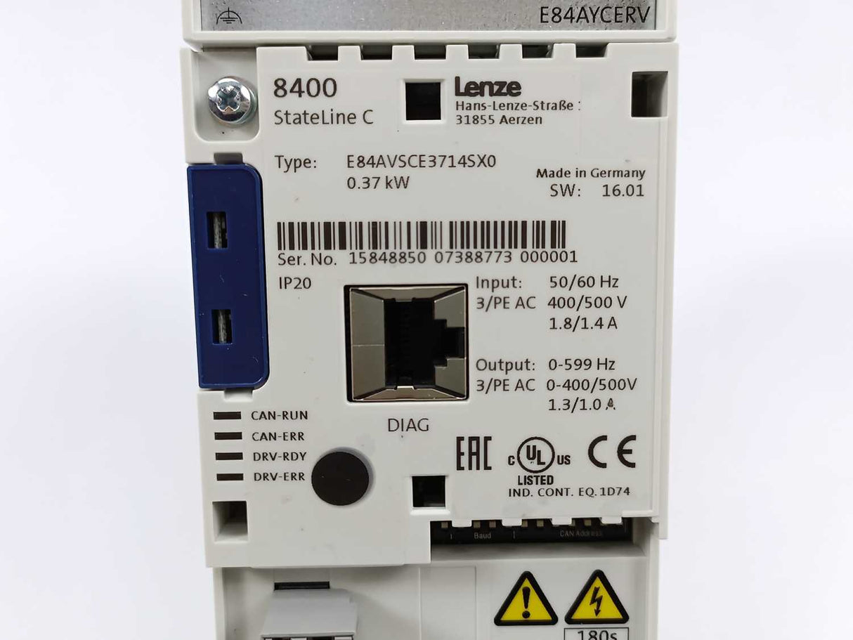 LENZE E84AVSCE3714SX0-ERXXX 15848850 8400 StateLine C 0,37kW Inverter Drive