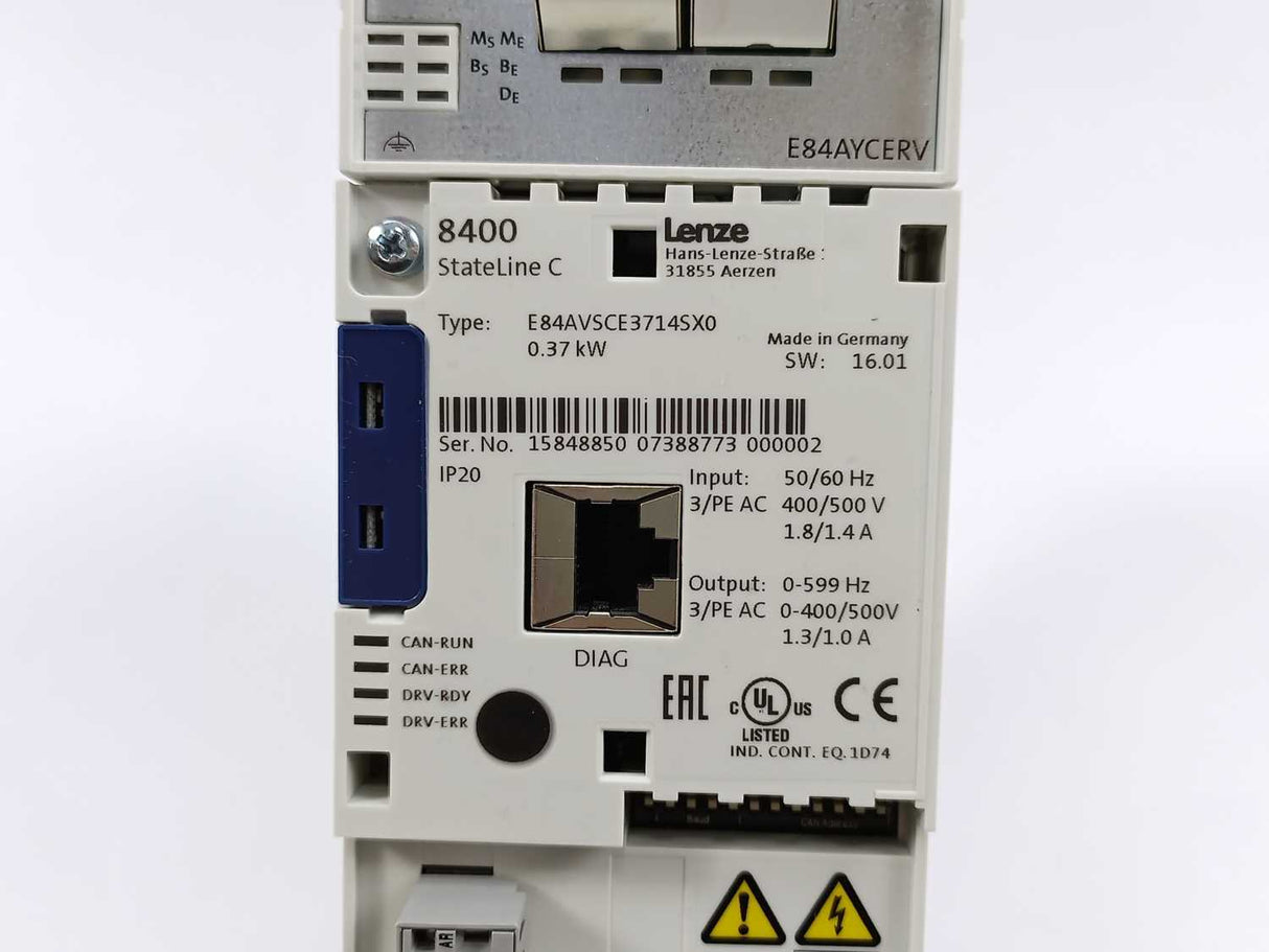 LENZE E84AVSCE3714SX0-ERXXX 15848850 8400 StateLine C 0,37kW Drive. Defective