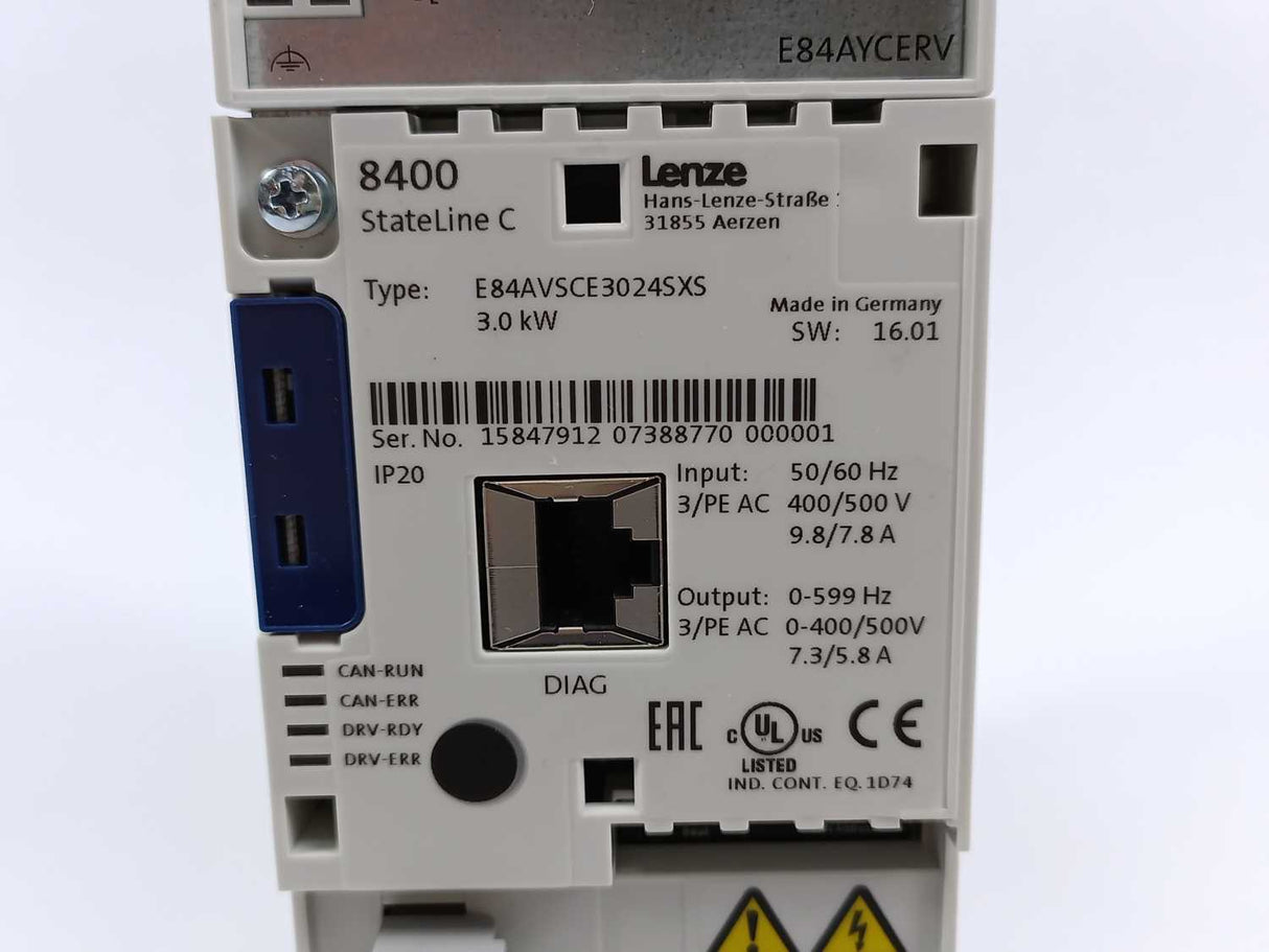 LENZE E84AVSCE3024SXS-ERXXX 15847912 8400 StateLine C 3,0kW Inverter Drive