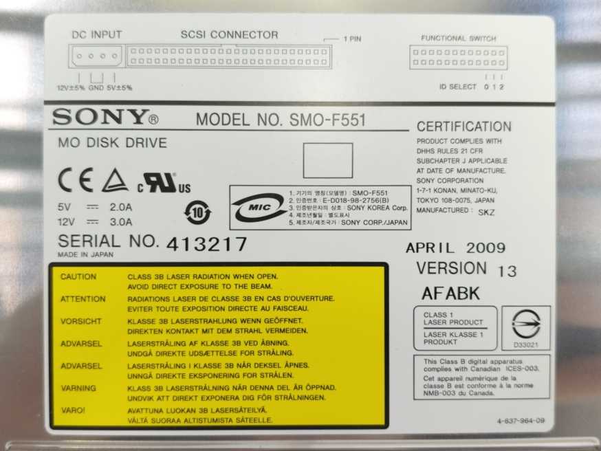 Sony SMO-F551 5.25" 5.2GB Internal Optical SCSI Drive