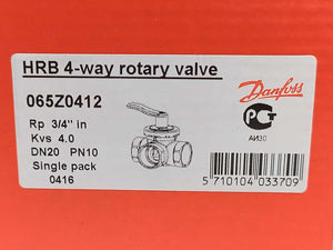 Danfoss 065Z0412 HRB 4-Way Rotary Valve, HRB 4, PN 10, DN 20, 4 m³/h, Rp 3/4