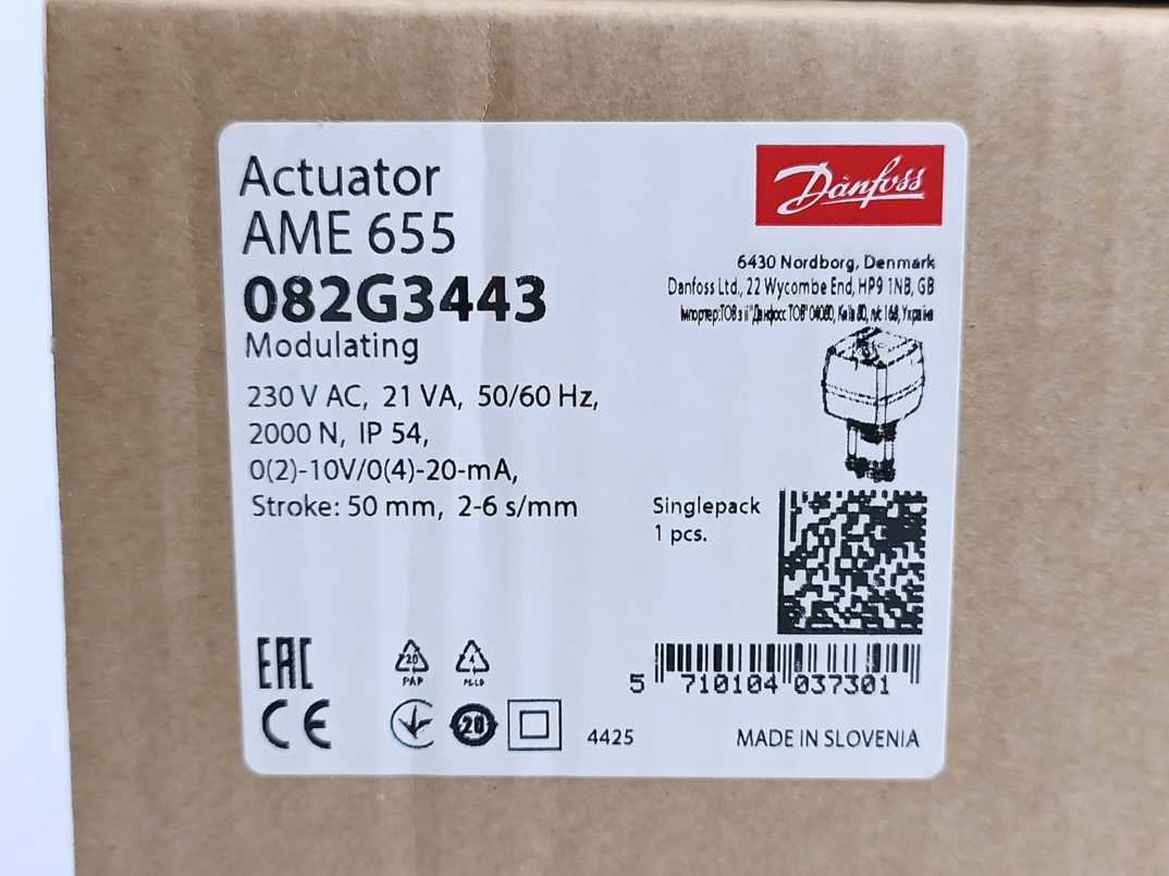 Danfoss 082G3443 Electrical Actuator, AME 655, Supply voltage [V] AC: 230