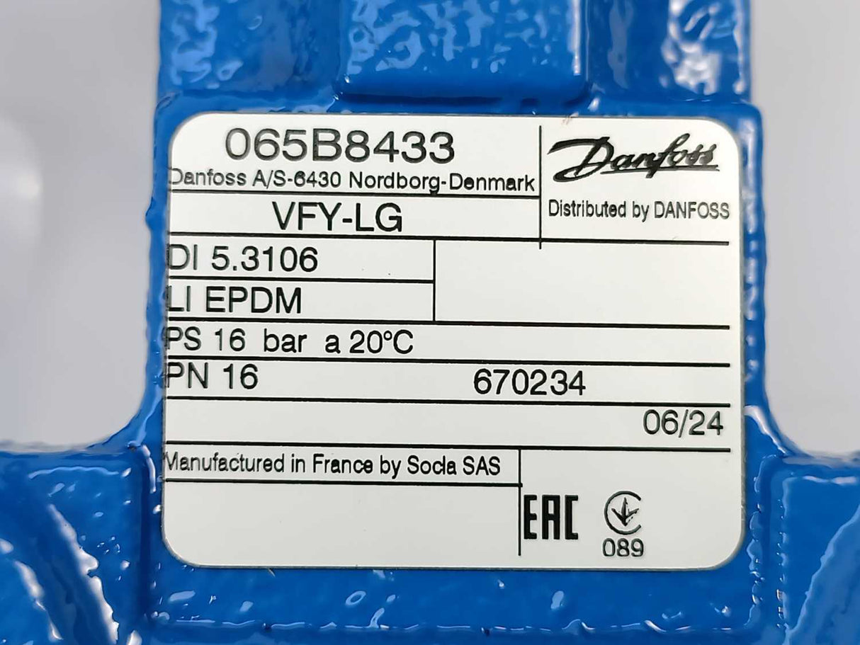 Danfoss 065B8433 Butterfly Valve, VFY-LG, PN 16, DN 100, w/ Gearbox