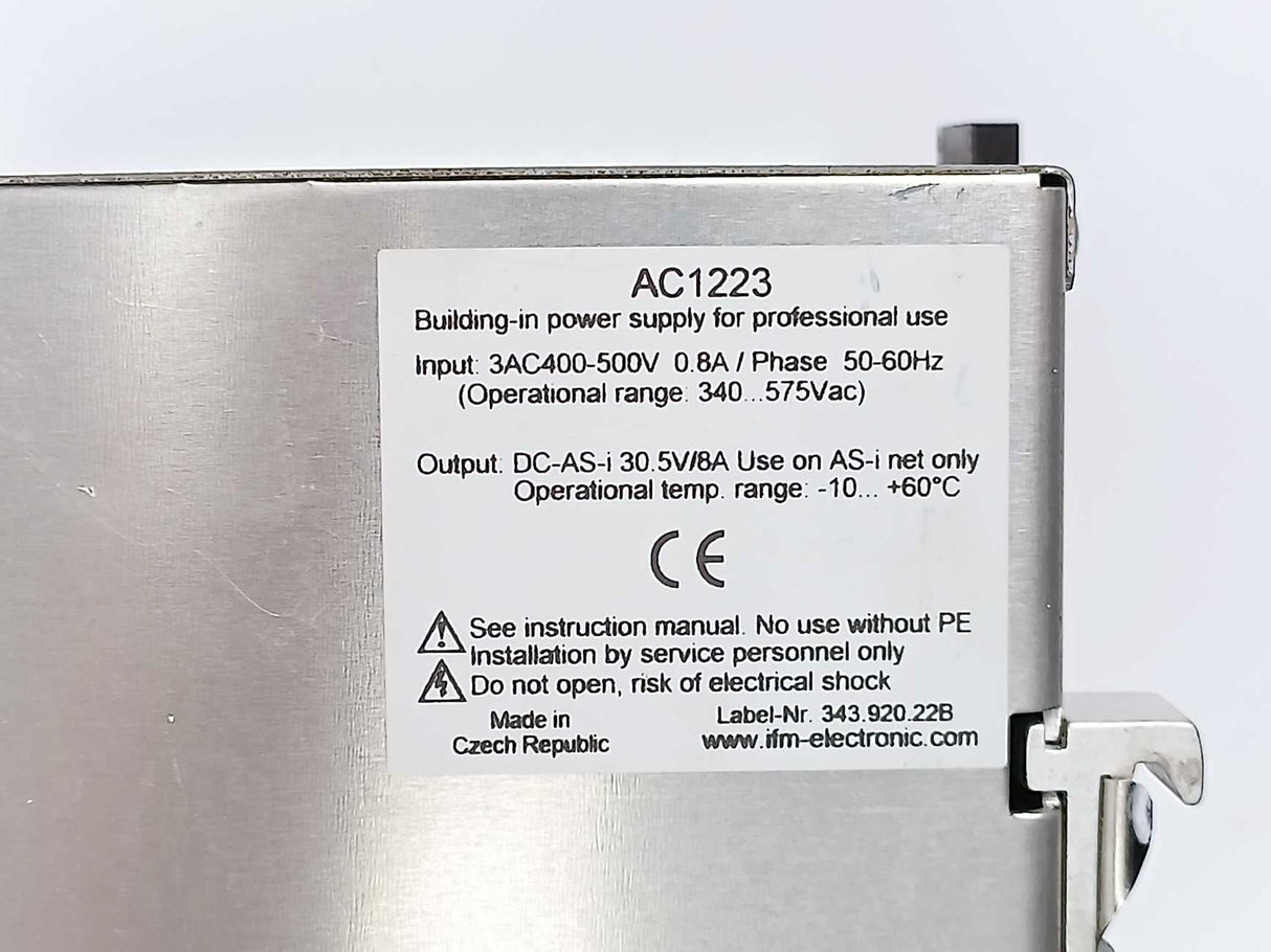 Ifm Electronic AC1223 Power Supply, Input 400-500VAC, Output AS-i 30.5VDC 8A