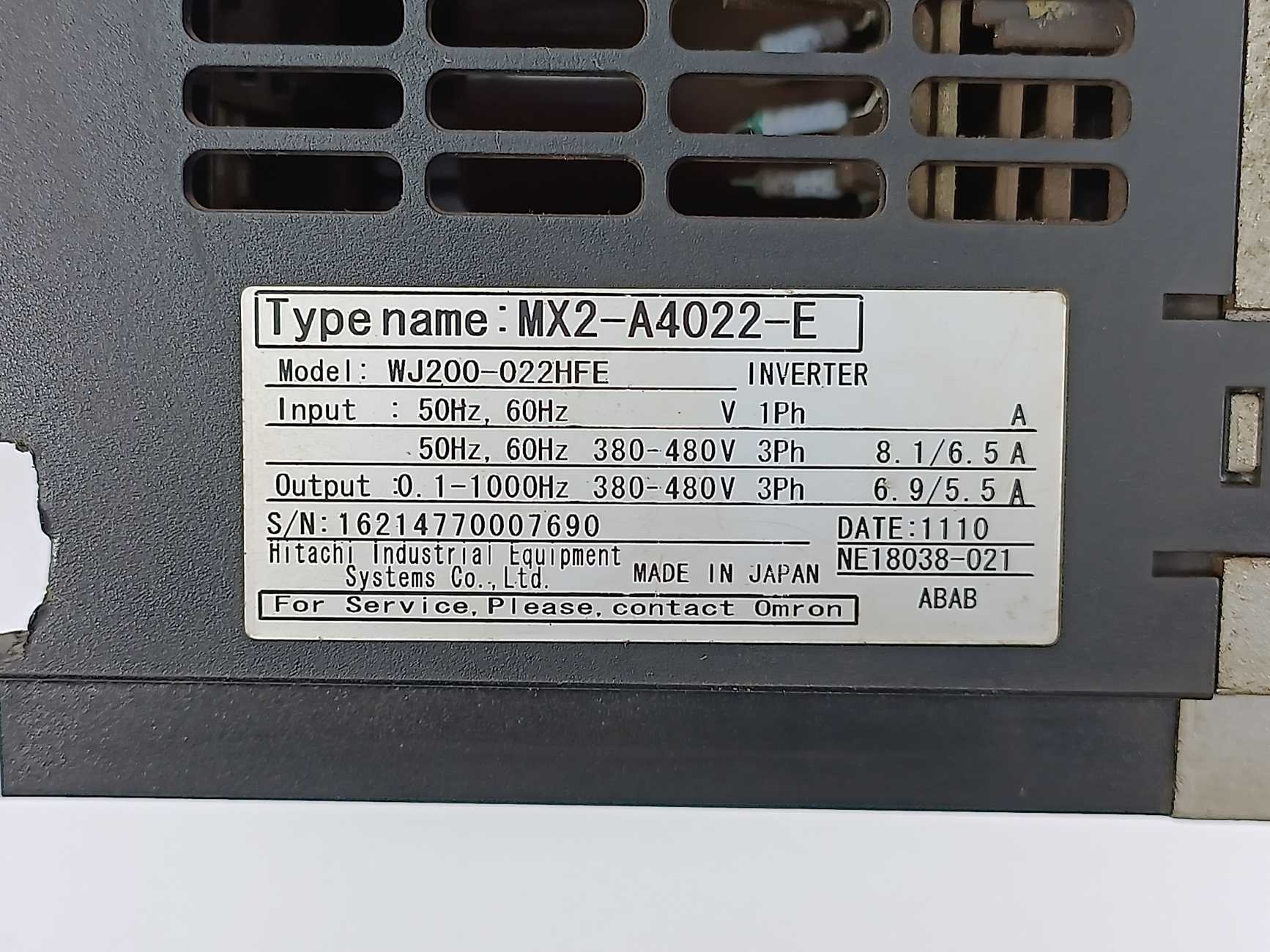OMRON MX2-A4022-E WJ200-022HFE Inverter, 2.2kW – Buy2Sell ApS