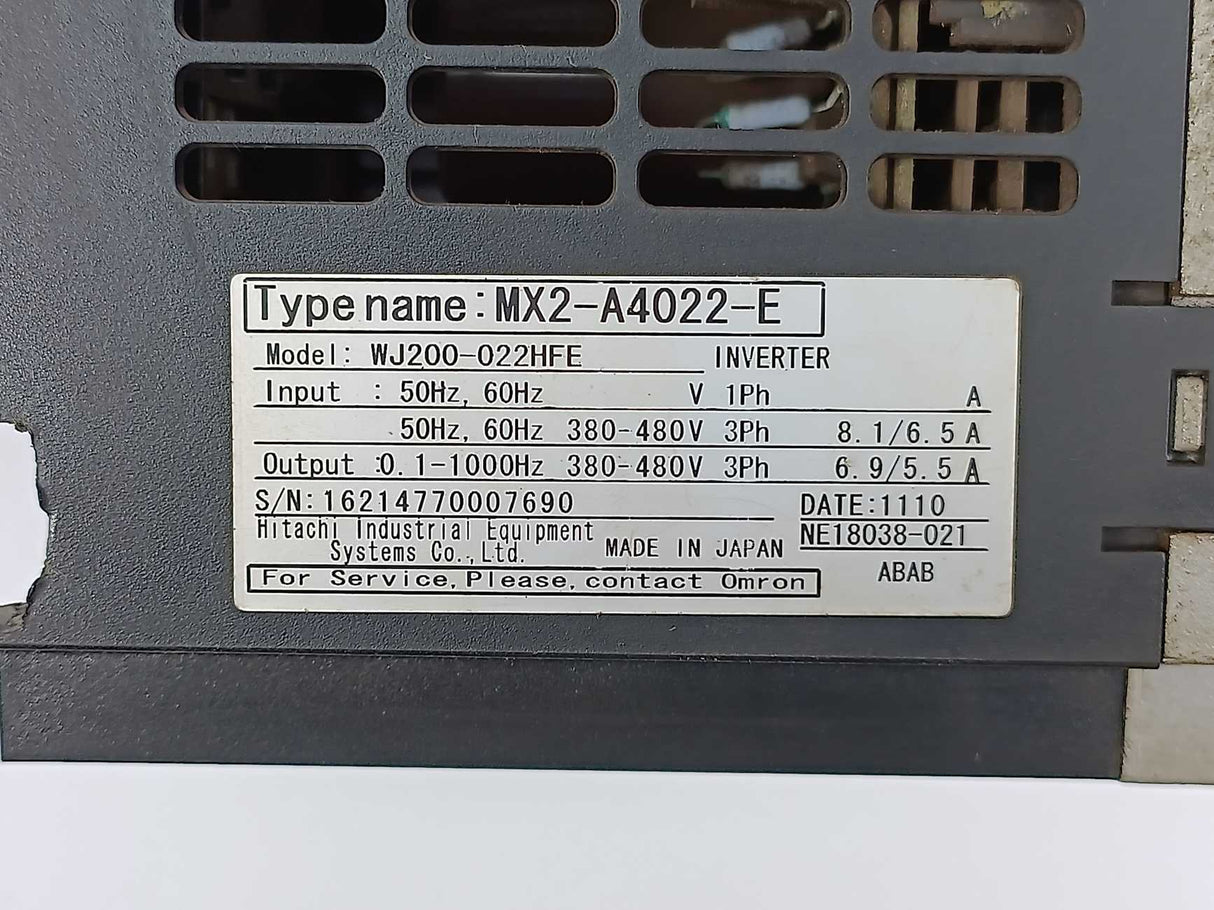 OMRON MX2-A4022-E WJ200-022HFE Inverter, 2.2kW