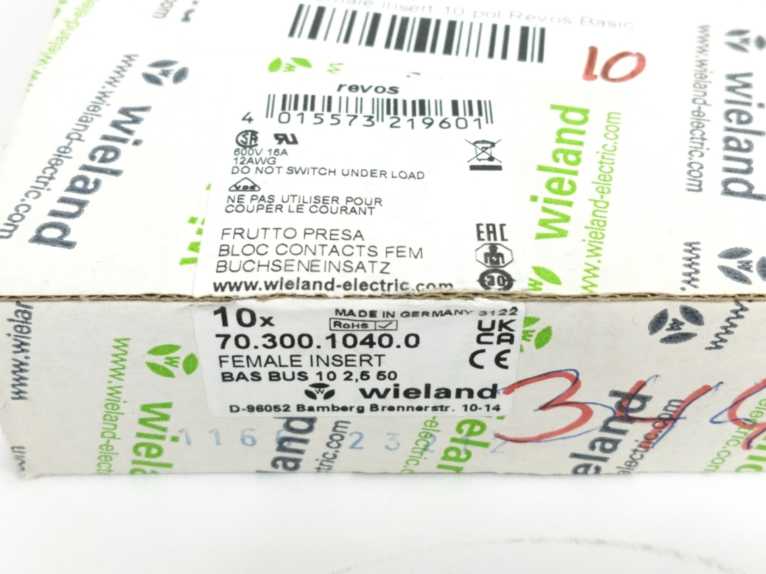 Wieland 70.300.1040.0 Female Insert BAS BUS 10 2,5 50 10pcs batch