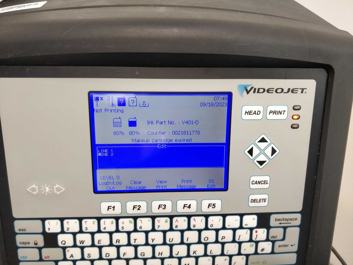 VideoJet 392174 Model: 1620 Ink Jet Coding Machine