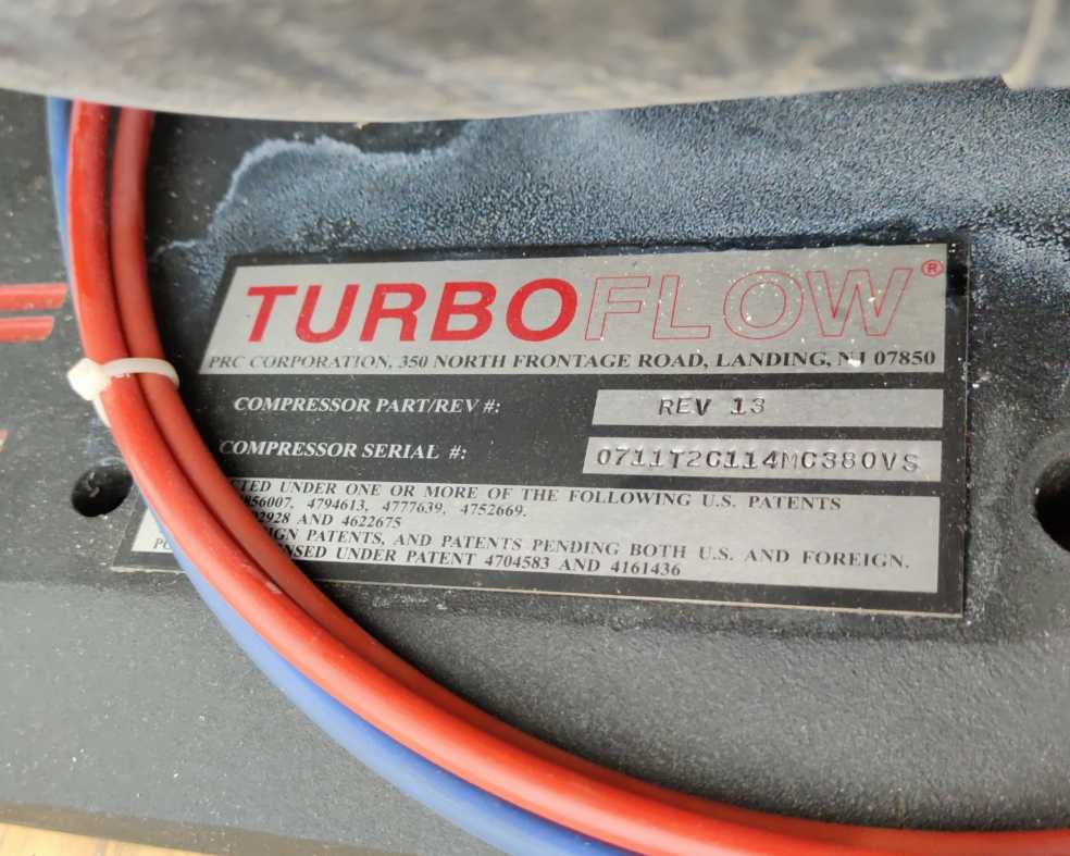 PRC LASER TURBO FLOW Rev. 13 Air Compressor serviced annually