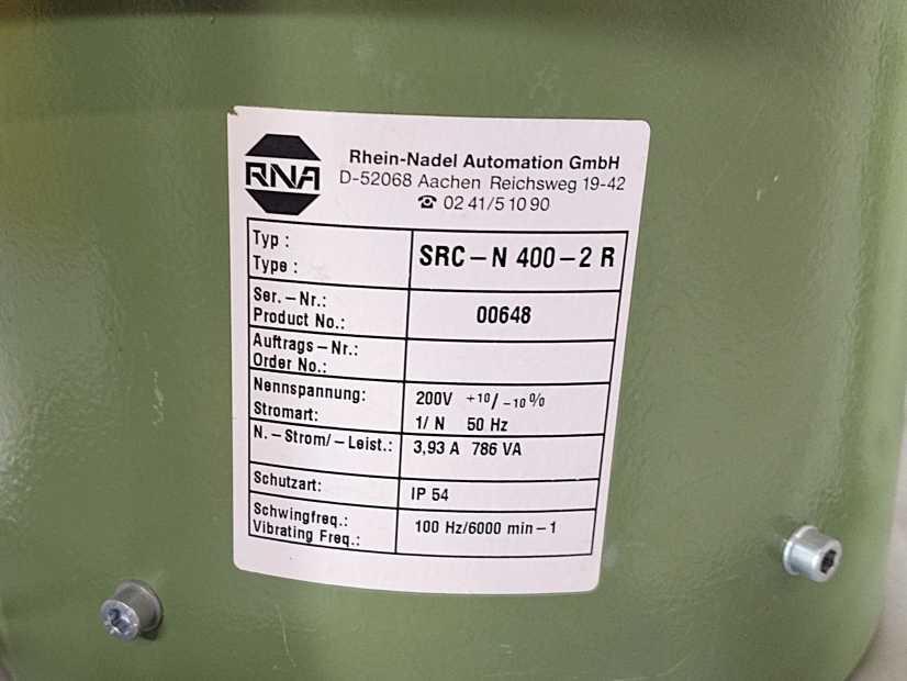 Rhein-Nadel Automation SRC-N400-2R Vibratory Bowl Feeder System