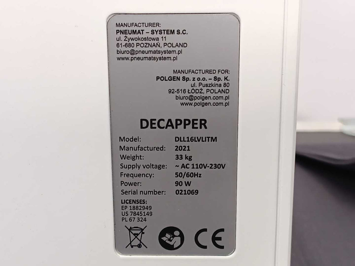 Pneumat - System DLL16LVLITM CDC-96CH-IT-DD Decapper Safe Cap 96 CDC-96CH