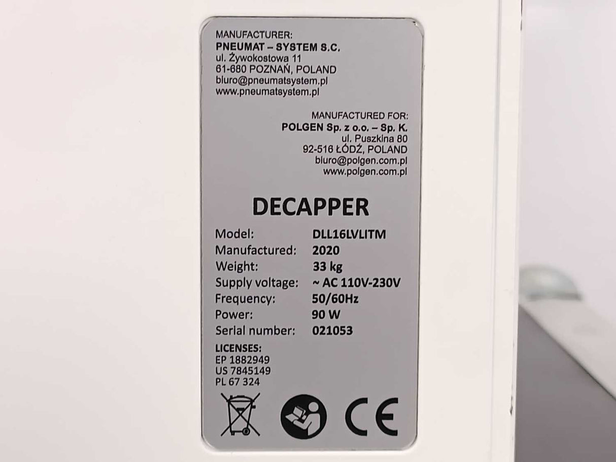 Pneumat - System DLL16LVLITM  CDC-96CH-IT-DD Decapper Safe Cap 96 CDC-96CH