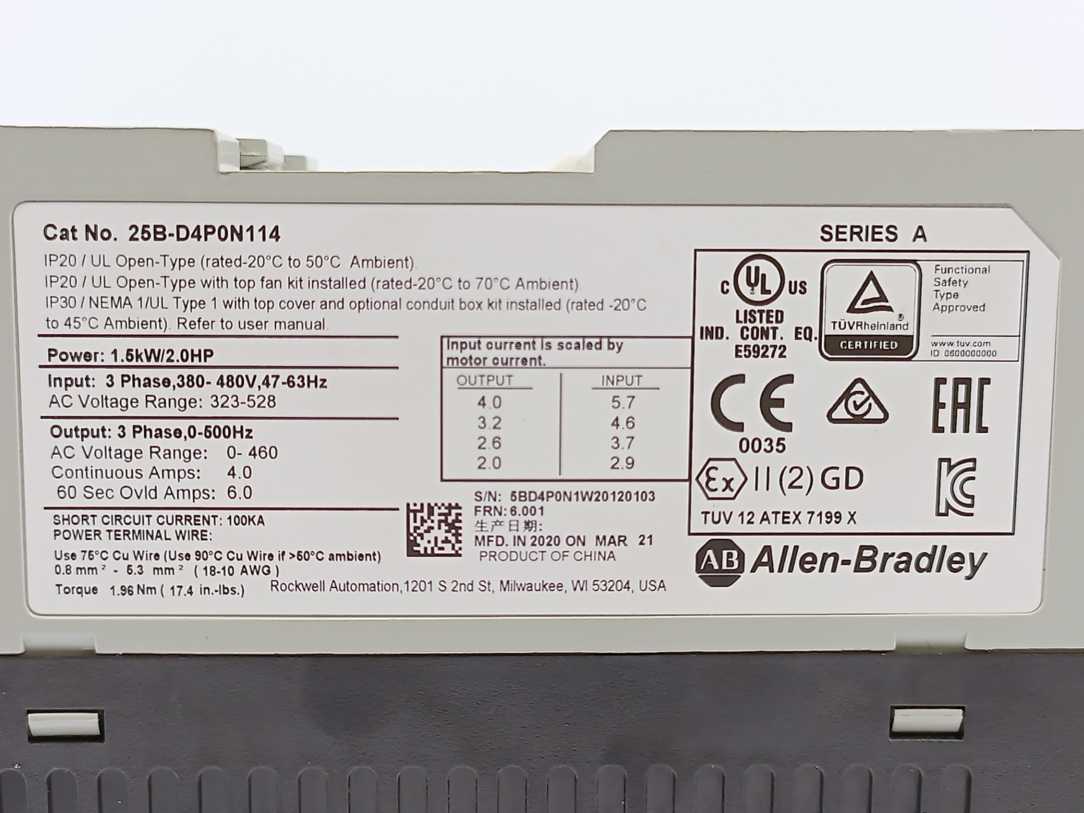 AB 25B-D4P0N114 PowerFlex 525 AC Drive 1.5kW