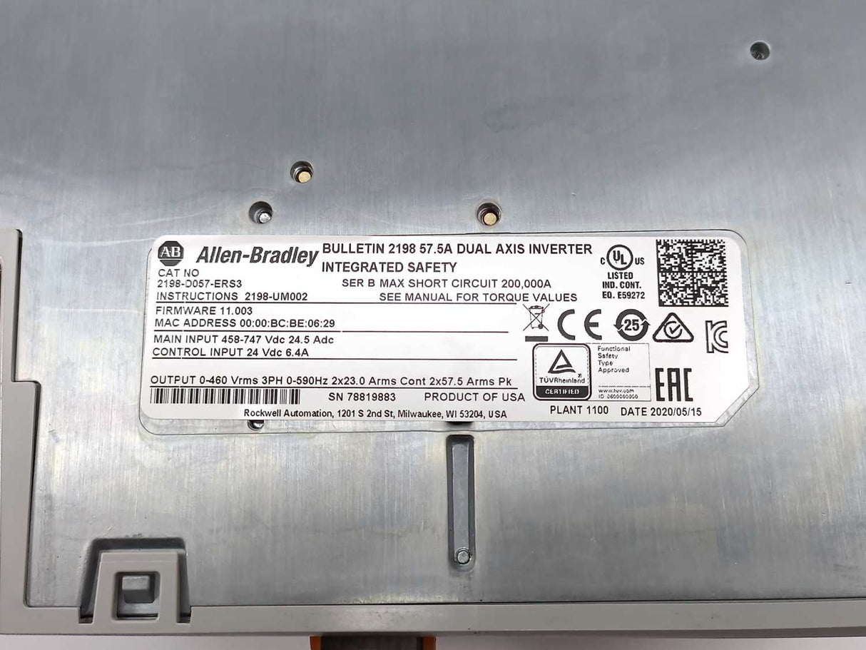 AB 2198-D057-ERS3 Kinetix 5700 Bulletin 57.5A Dual Axis Inverter
