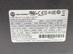 AB VPL-B1652C-CJ12AA Ser. A KINETIX VP Low Inertia Inverter Duty AC Servo motor