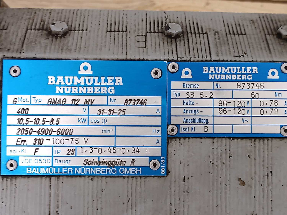 Baumüller GNAG 112 MV 873746 10.5/8.5kW Seperately Excited DC Servo Motor