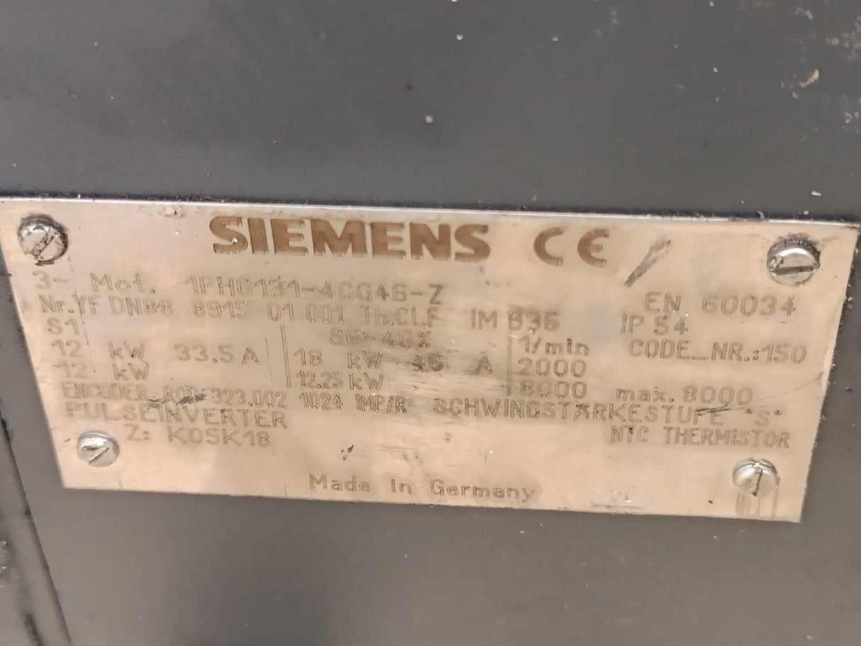 Siemens 1PH6131-4CG46-Z 3~ Mot. Heavy-Duty AC Induction Servo Motor 12-18 kW