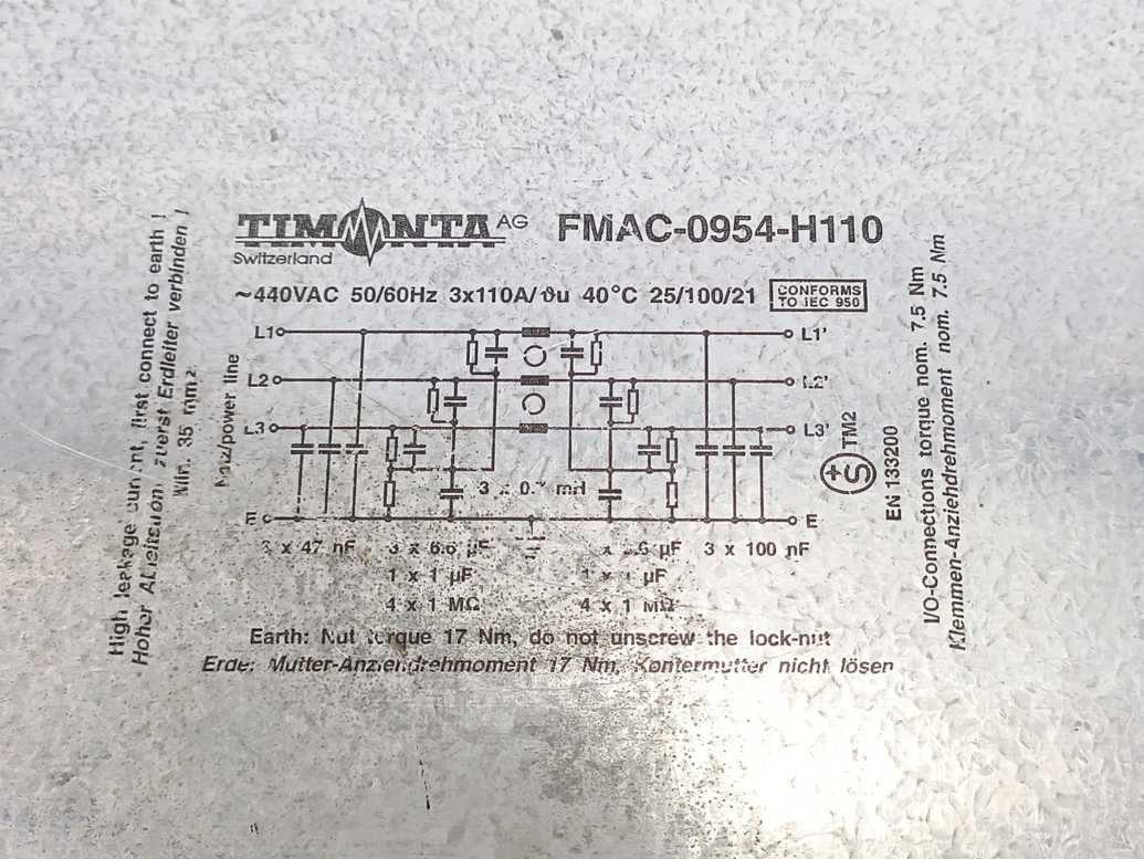 TIMONTA FMAC-0954-H110 3-Phase Line Filter