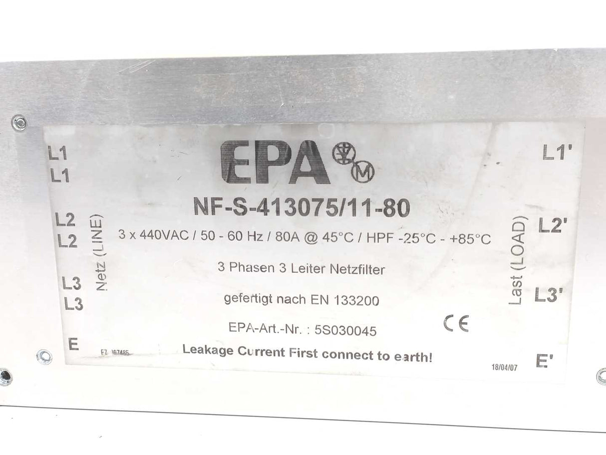 EPA NF-S-413075/11-80 3-Phase Line Filter