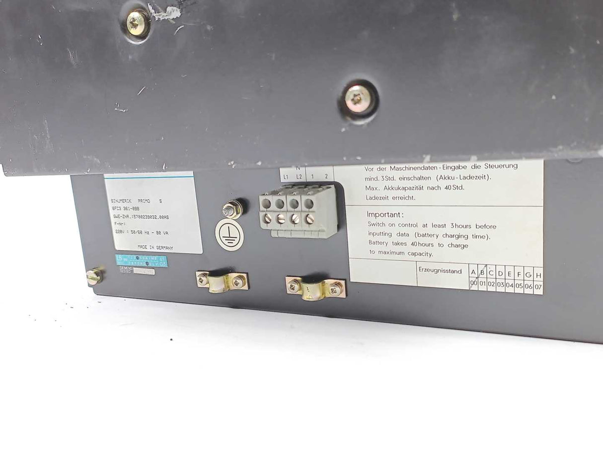 Siemens 6FC3 361-0BB SINUMERIK Primo S, Control Panel, 220V : 50/60Hz - 80 VA