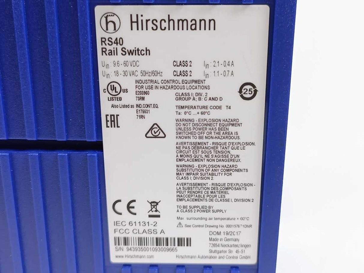 Hirschmann RS40-0009CCCCSDAEHH09.0.10 Rail Switch