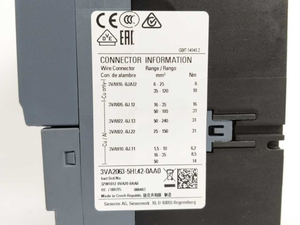 Siemens 3VA2063-5HL42-0AA0 Circuit Breaker