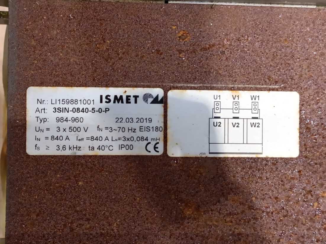 ISMET 3SIN-0840-5-0-P 984-960 3-Phase High-Capacity Sine-Wave Filter, 840A, 500V