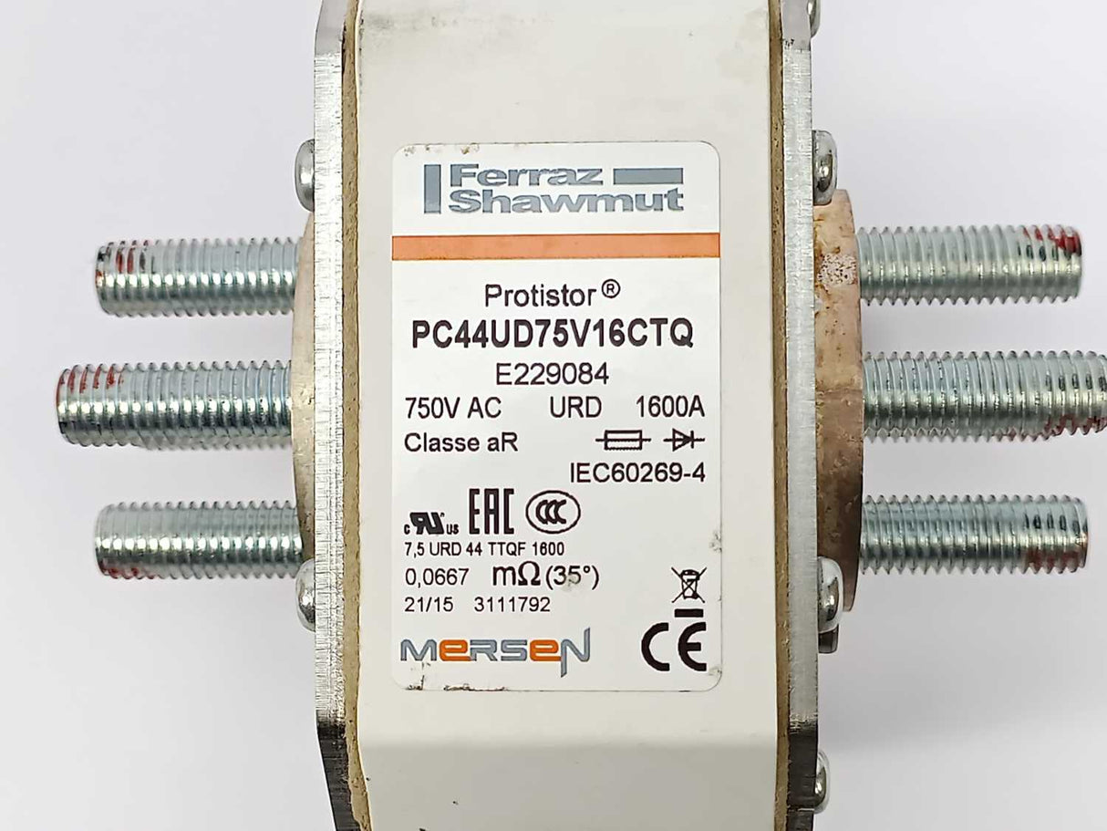 MERSEN PC44UD75V16CTQ Ultra-Rapid Square Fuse 750 VAC, not used, only mounted