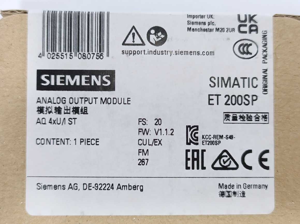 Siemens 6ES7135-6HD00-0BA1 SIMATIC ET 200SP Analog Output Module