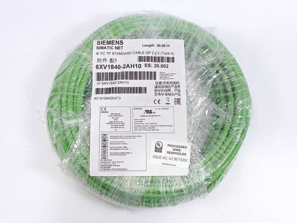 Siemens 6XV1840-2AH10 SIMATIC NET IE FC TP 20m Standard Cable GP 2x2 Typ. A