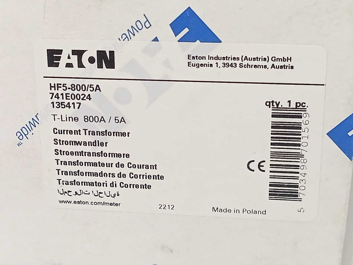 Eaton 741E0024 HF5-800/5A Current Transformer