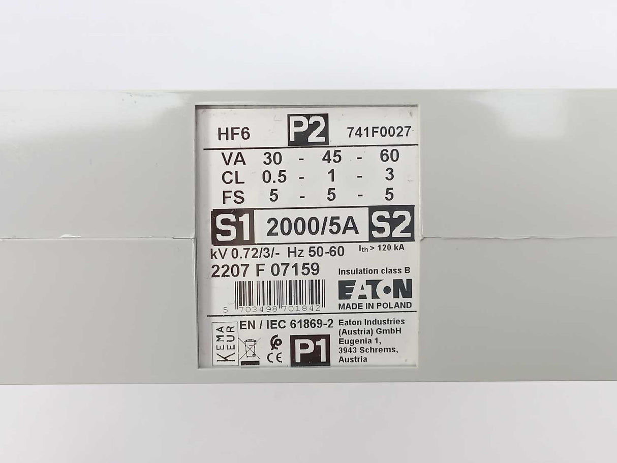 Eaton 741F0027 Current Transformer HF6 2000A/5A