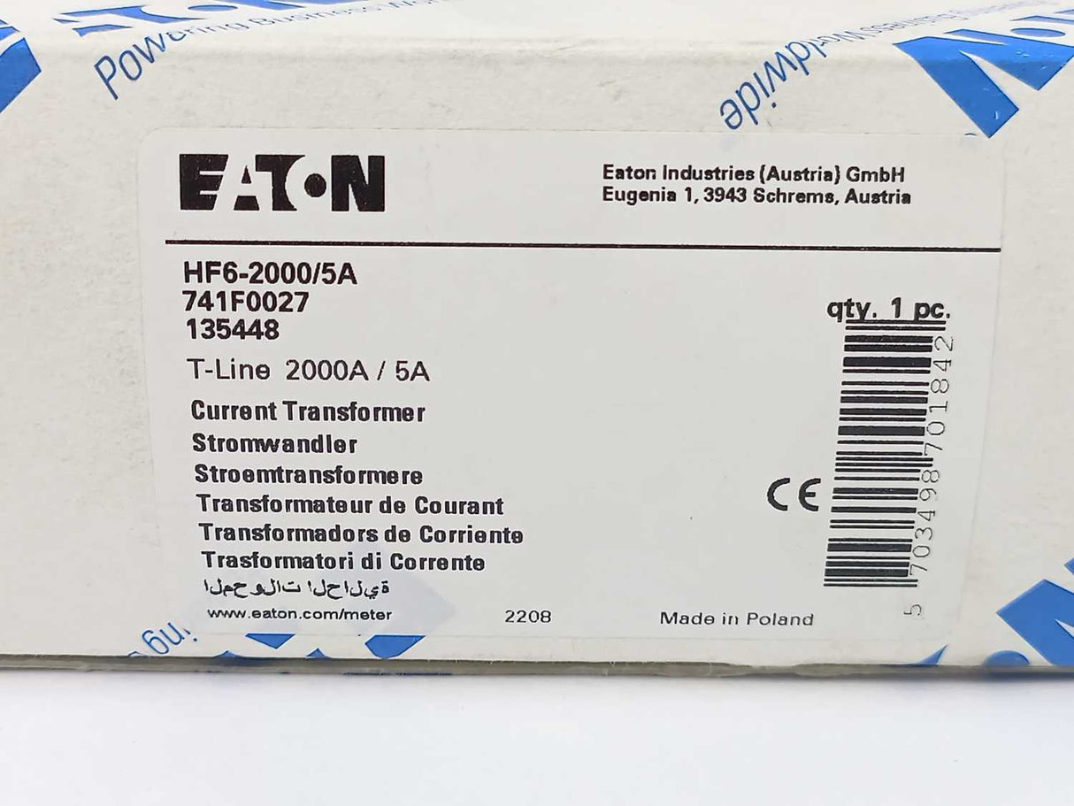 Eaton 741F0027 Current Transformer HF6 2000A/5A
