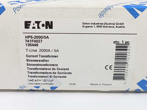 Eaton 741F0027 Current Transformer HF6 2000A/5A