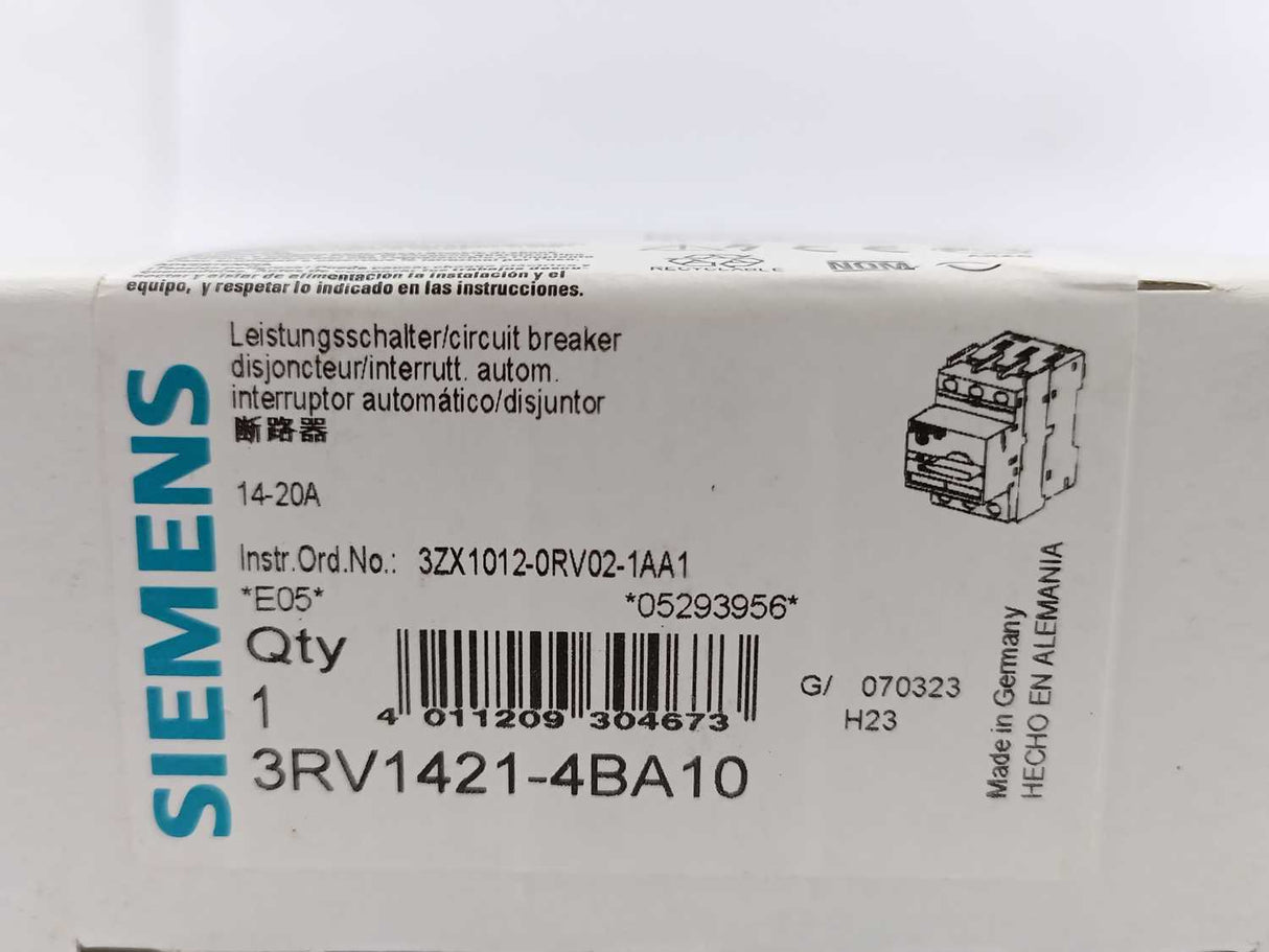 Siemens 3RV1421-4BA10 Sirius Circuit Breaker 14-20A, E06