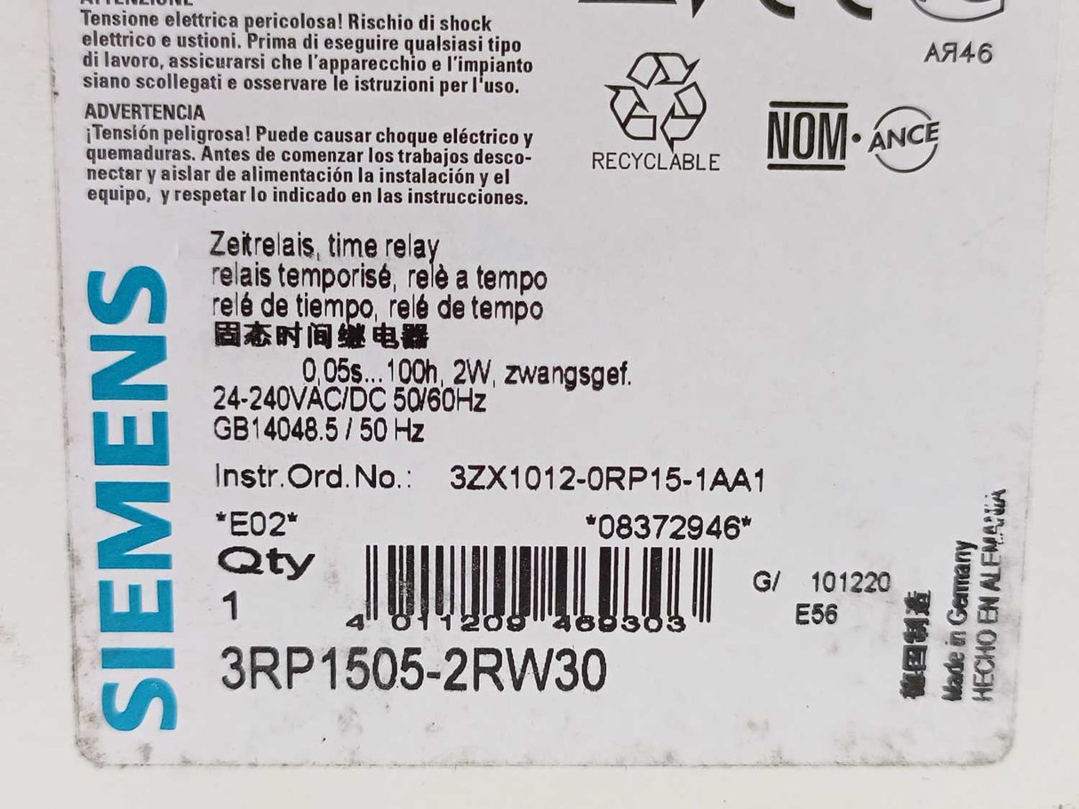Siemens 3RP1505-2RW30 Timing Relay