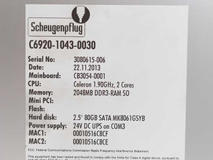 Scheugenpflug C6920-1043-0030 Control Cabinet Industrial PC with CB3054-0001