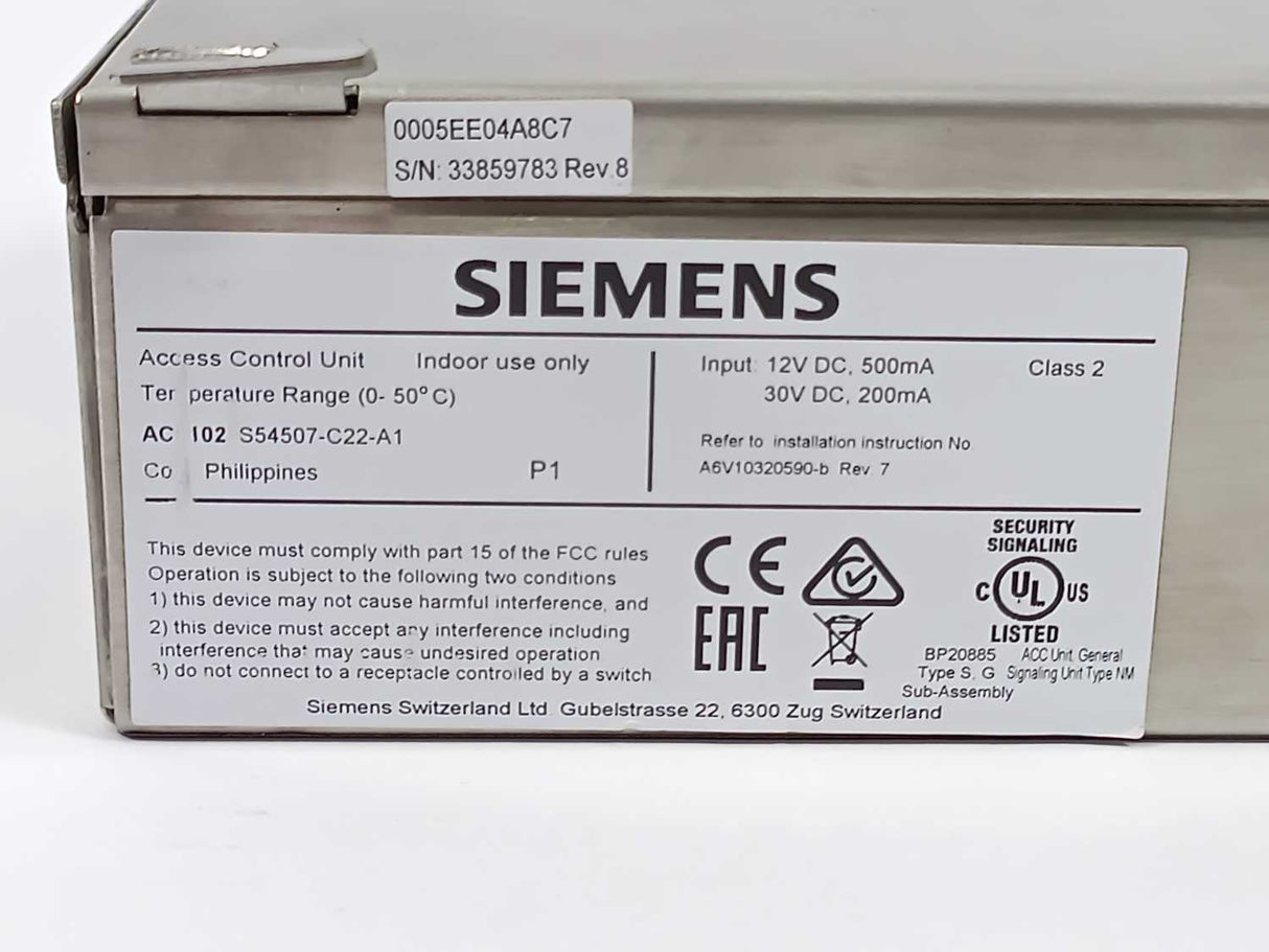 Siemens S54507-C22-A1 AC5102 Advanced Central Controller