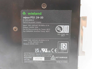 Wieland 81.000.6550.0 wipos PS1 24-20 Switching Power Supply 24VDC 20A