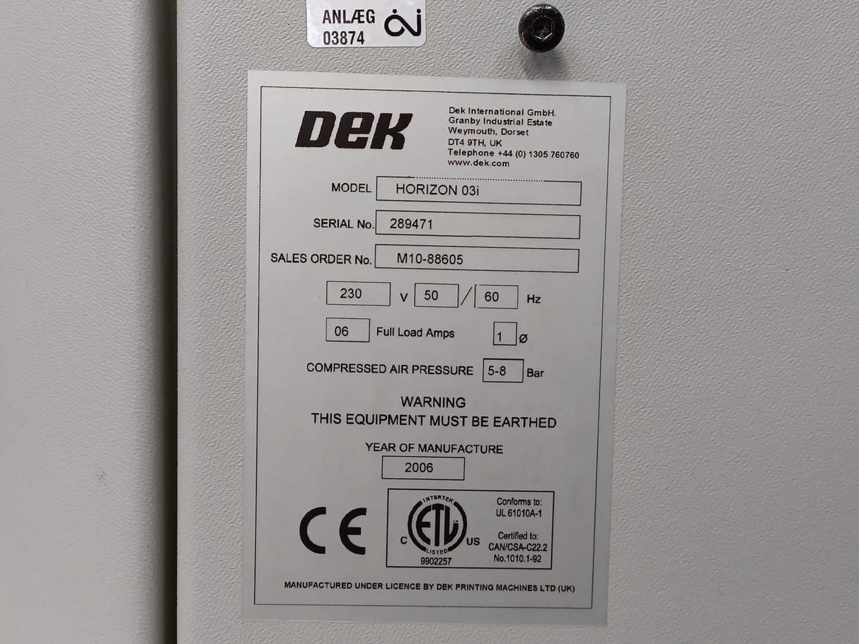 DEK HORIZON 03i SMT Screen Printer w/ DEK TCM Temperature Control Module