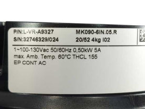 Ziehl-Abegg L-VR-A9327 Motor, MK090-6IN.05.R, 100-130Vac, 50/60Hz, 0.5kW, 5A