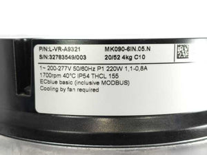 Ziehl-Abegg L-VR-A9321 Motor, MK090-6IN.05.N, 200-277V, 50/60Hz, 220w, 1.1-0.8A
