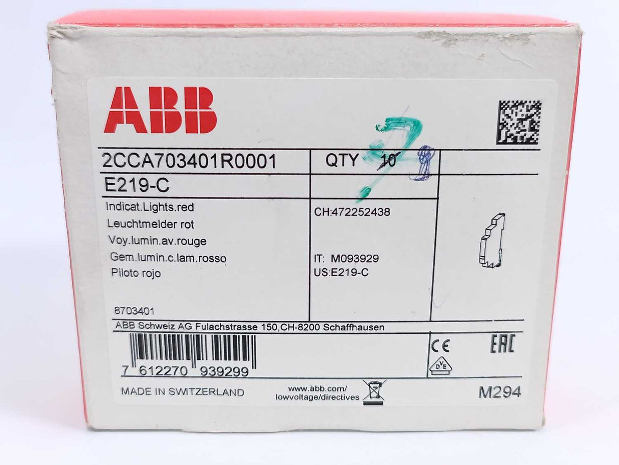 ABB 2CCA703401R0001 E219-C Indicator Light, Red, Batch of 9 pcs.