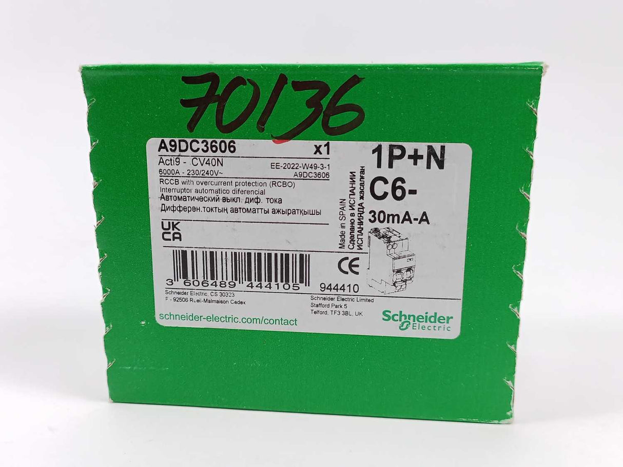 Schneider Electric A9DC3606 Acti9 Residual Current Breaker 1P+N