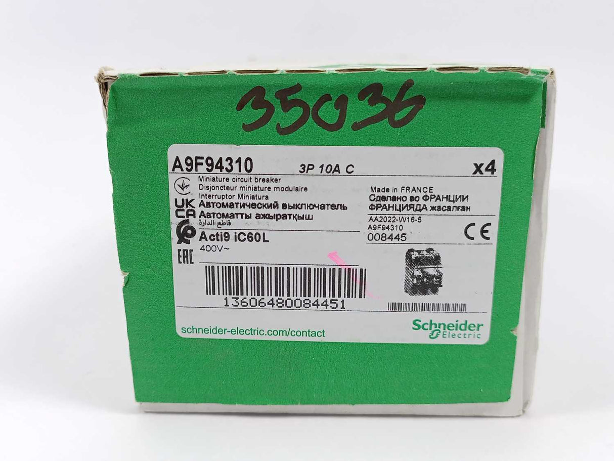 Schneider Electric A9F94310 Miniature Circuit Breaker 10A,Box of 4 Units